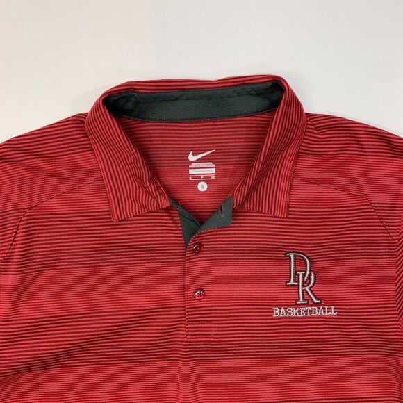 Nike Polo Shirt Mens S Small Red Striped Short Sleeve Dri Fit DR Basketball Logo - Picture 3 of 12